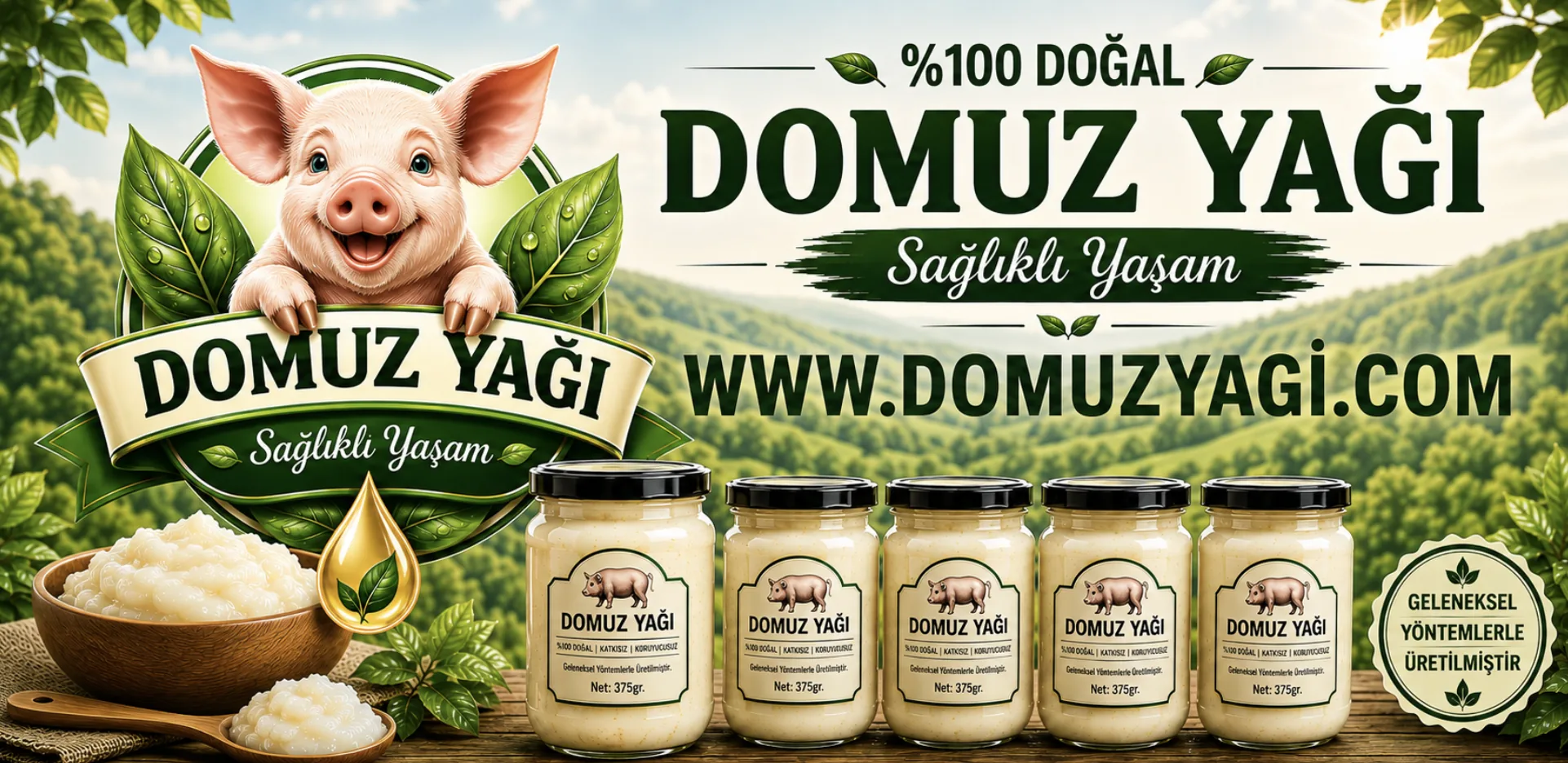Cam kavanozlarda Doğal Domuz Yağı — %100 doğal, katkısız ve koruyucusuz, geleneksel yöntemle üretim; iletişim 0551 641 20 65